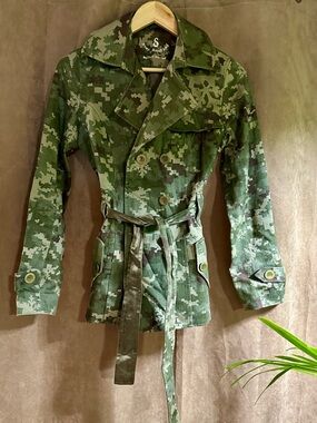 Military tyle Green Camouflage Trench Jacket